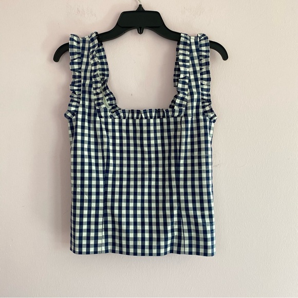 NEW J. Crew Ruffle-trim Stretch Cotton Poplin Top in Gingham size XS - Picture 4 of 11